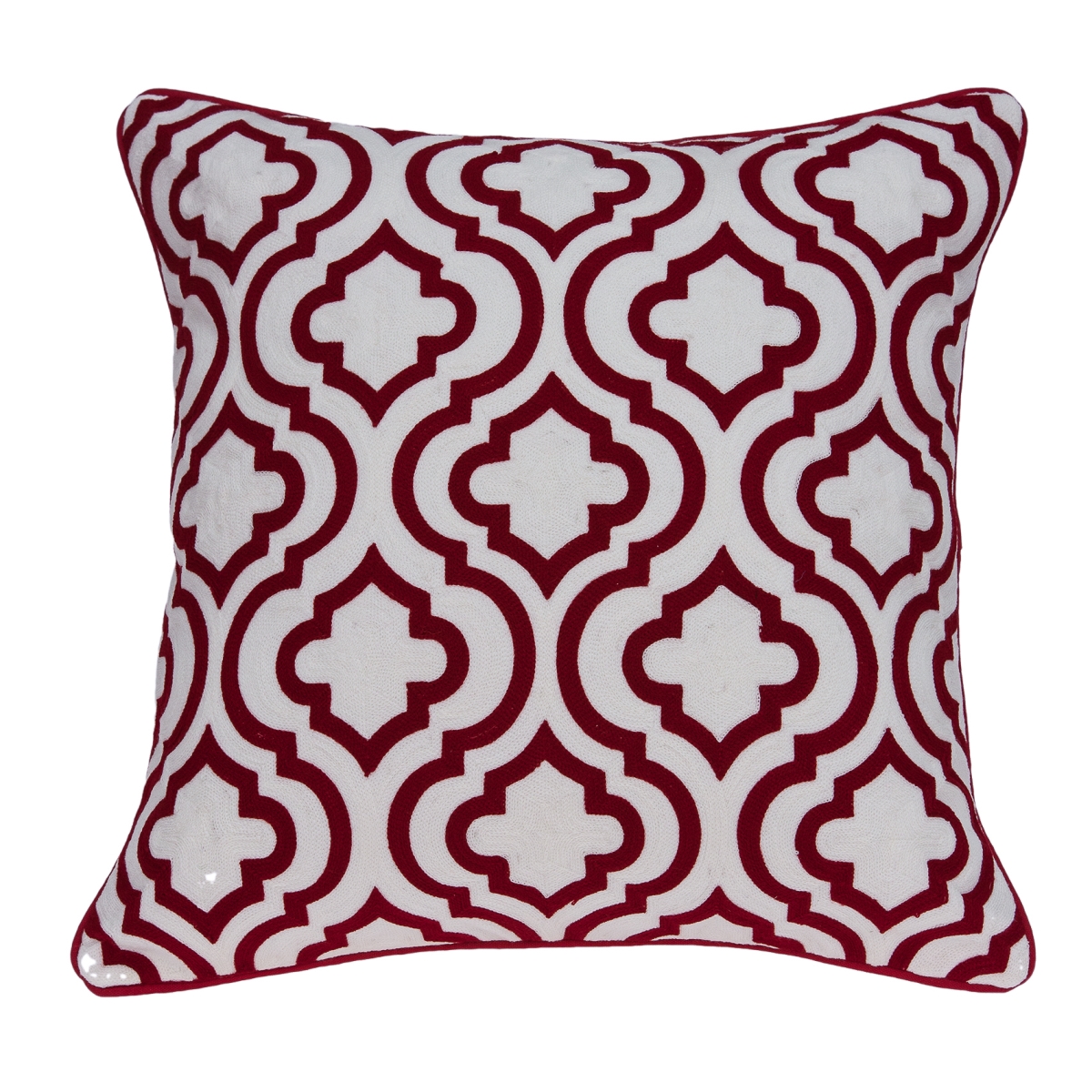 Nilam Red & White Square Pillow Cover - 20 x 20 in. - Poly Insert - Transitional Design