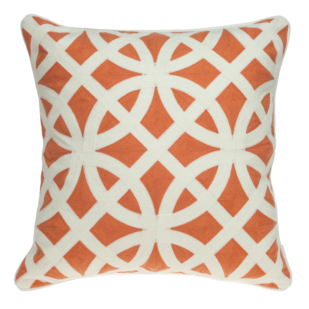Chano Orange & White Square Transitional Pillow Cover with Poly Insert - 20 x 20 x 7 in.