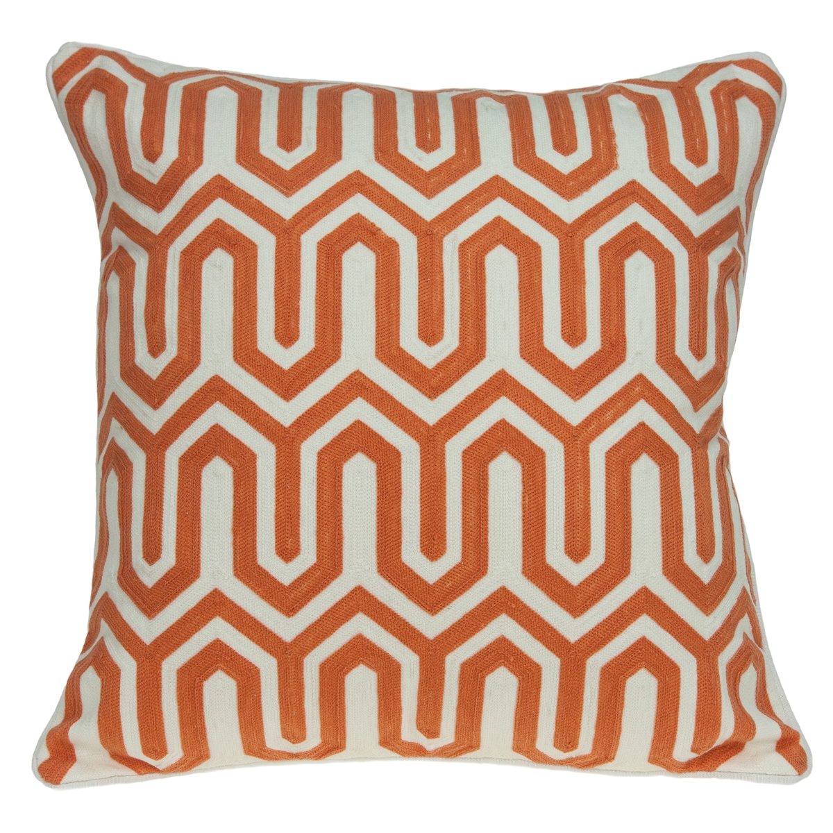 Machu Orange & White Square Transitional Pillow Cover with Poly Insert - 20 x 20 x 7 in.