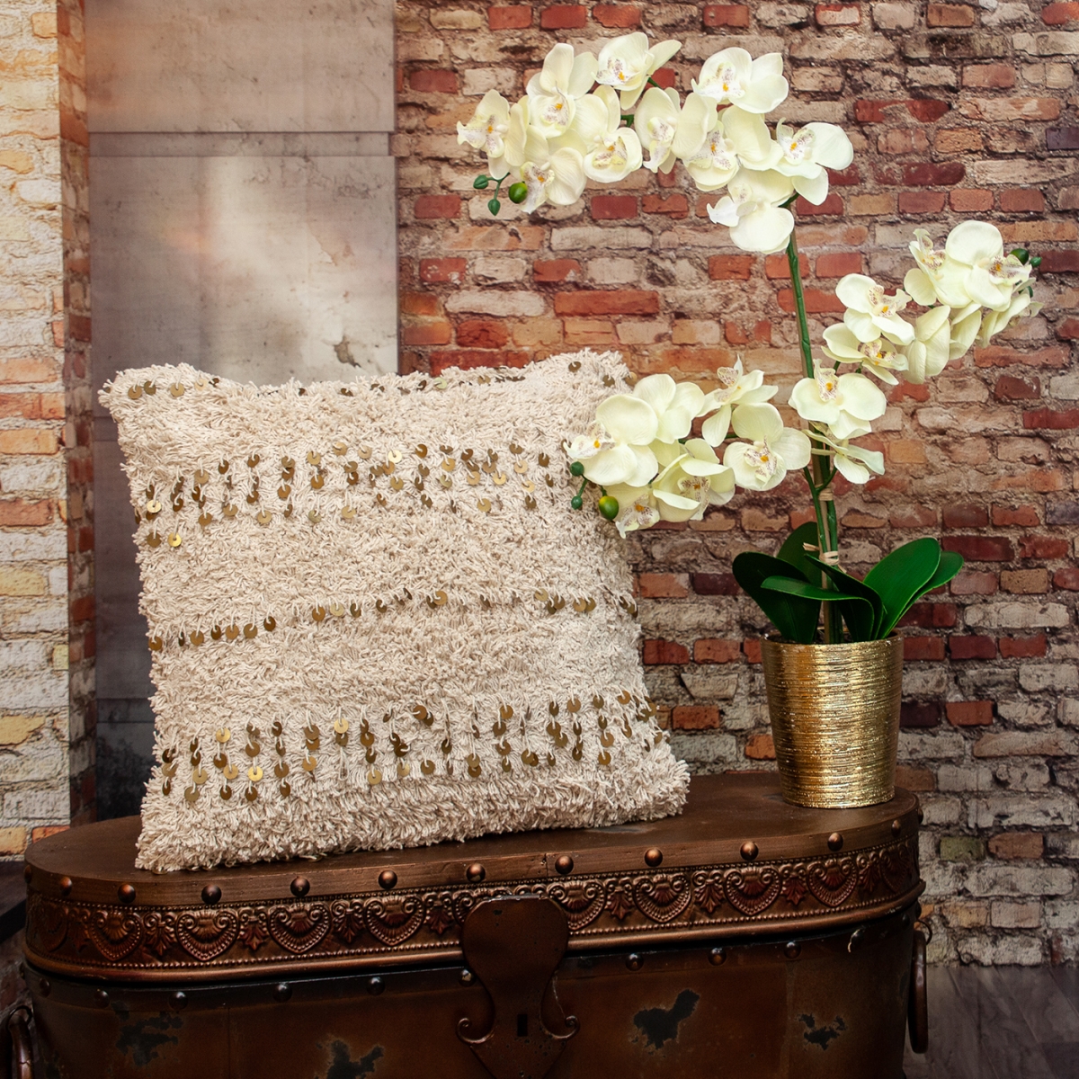Acacia Transitional Throw Pillow - Beige - Square - 100% Cotton