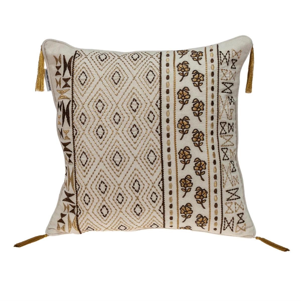 Marjoram Transitional Beige Square Throw Pillow