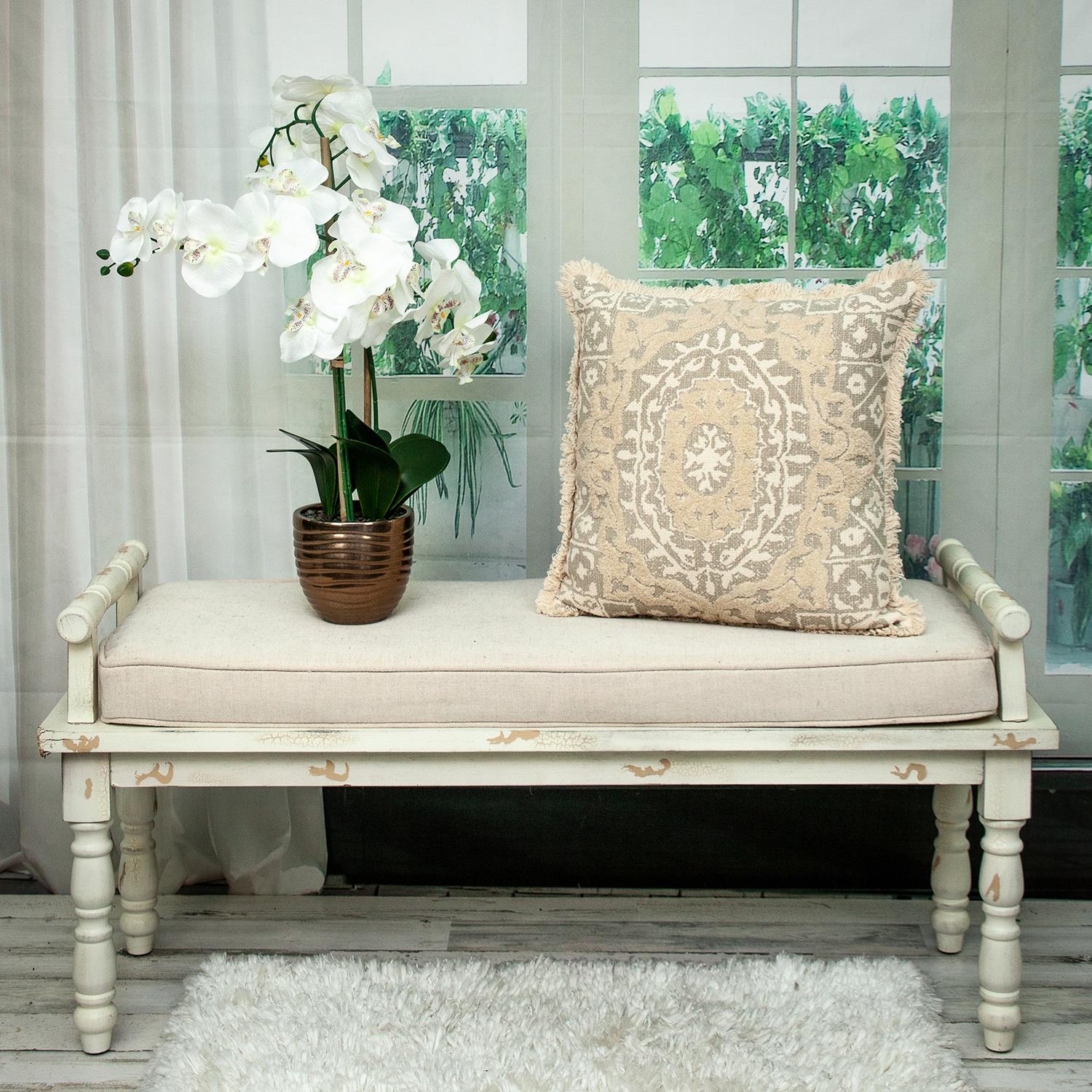 Abu Transitional Beige Square Throw Pillow