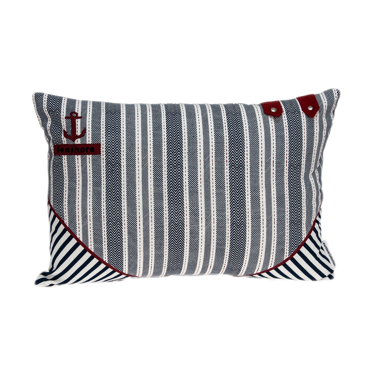 PILD11145P Marino White, Blue & Red Rectangle Nautical Pillow Cover with Poly Insert - 14 x 20 x 6 in.