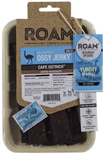 187022 5 oz Roam Pet Treats Ostrich Ossy Jerky