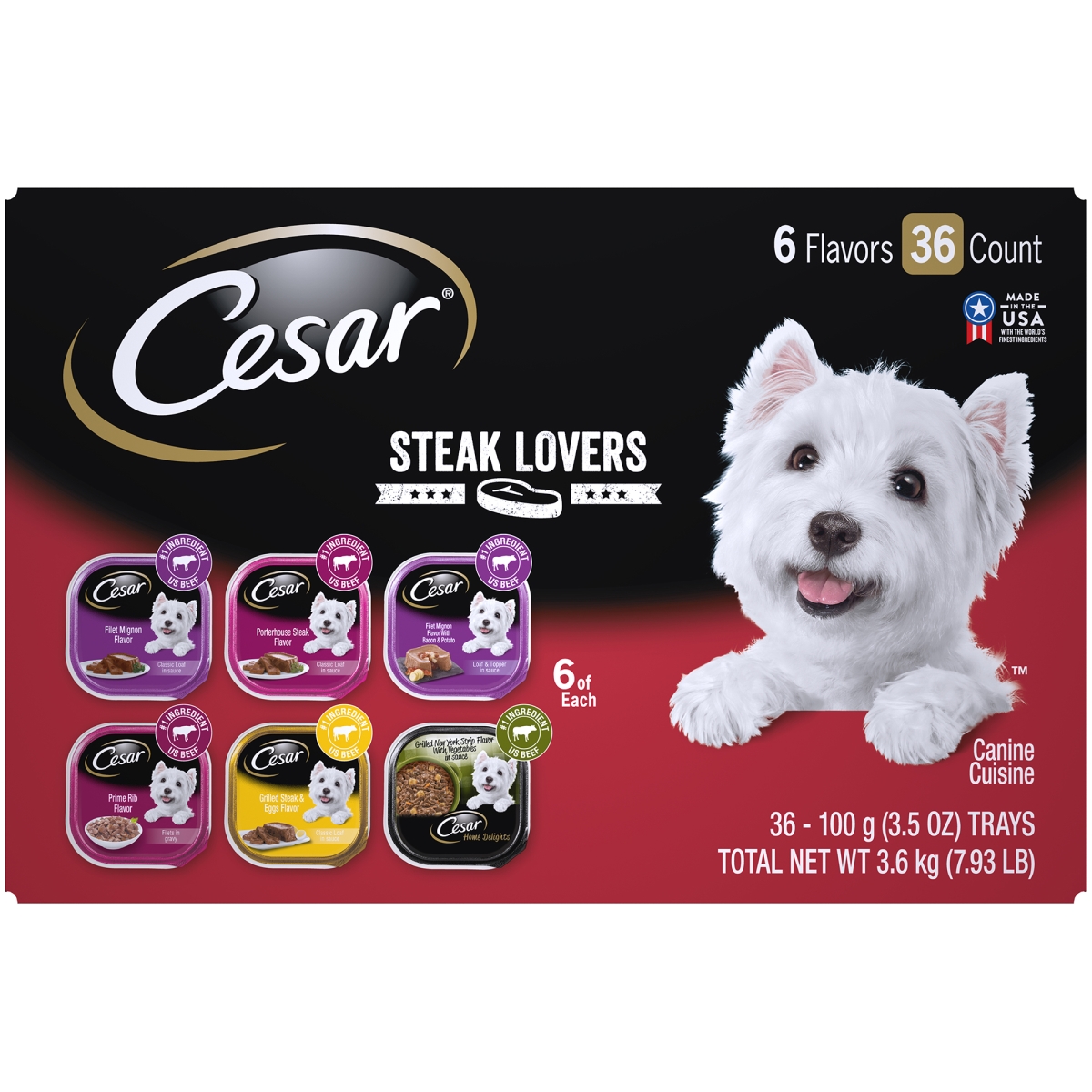 Picture of Cesar 798694 3.5 oz Steak Lovers Canine Cuisine Variety Pack Tray - 36 Count