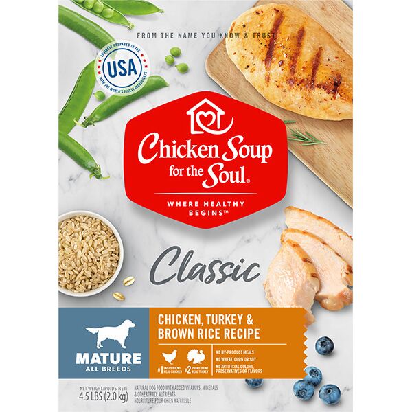Picture of Chicken Soup 418425 No.4.5 Mature Care Chicken Turkey & Brown Rice Recipe Dog Food
