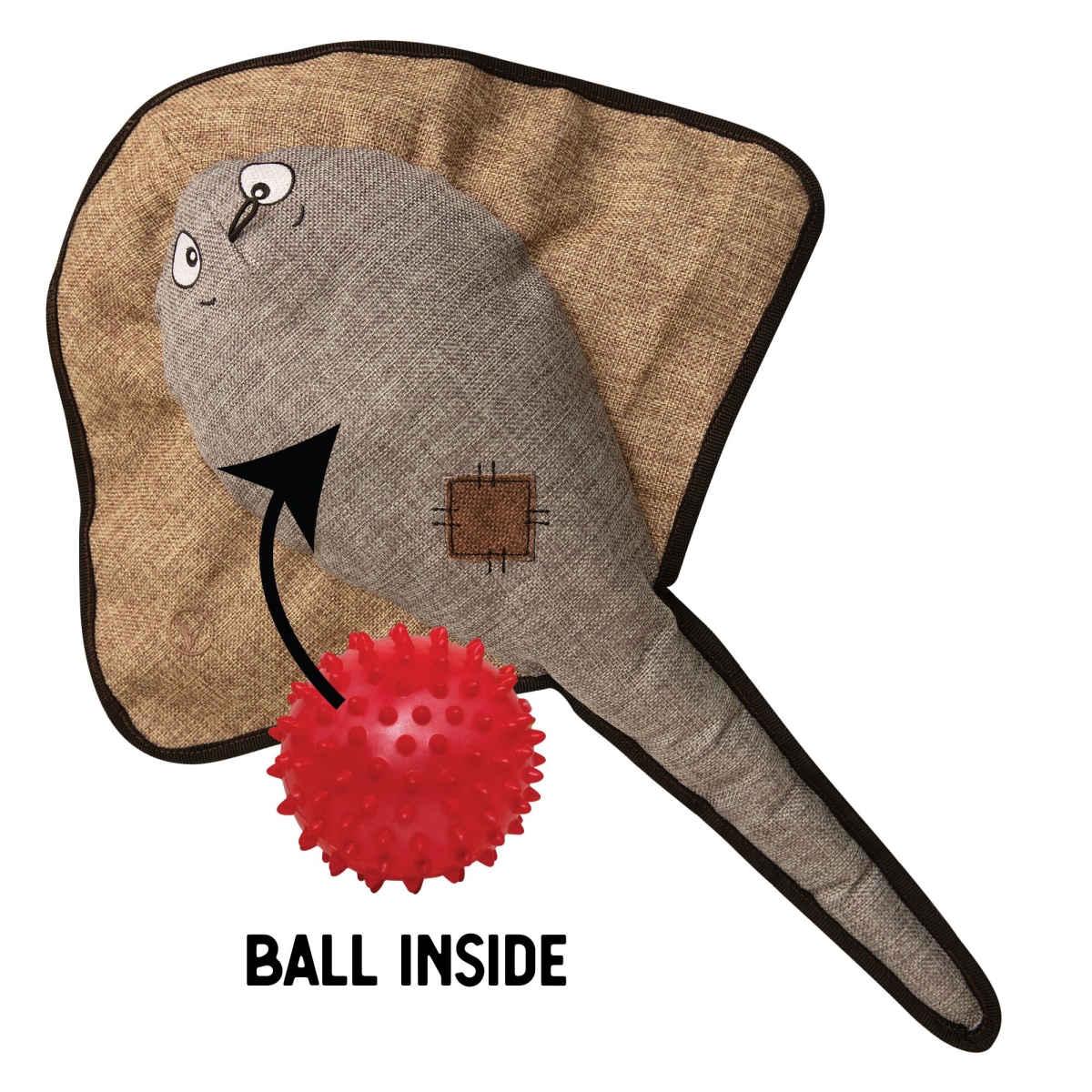 Picture of Snugarooz 712025 21 in. Sally the Stingray with Rubber Spikey Ball Grey Dog Toys