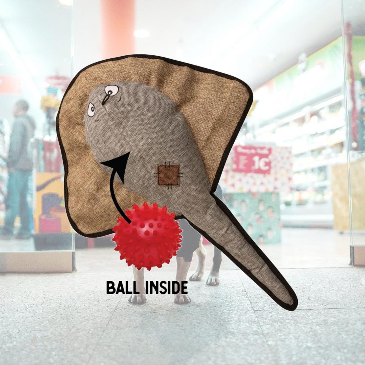 Picture of Snugarooz 712025 21 in. Sally the Stingray with Rubber Spikey Ball Grey Dog Toys