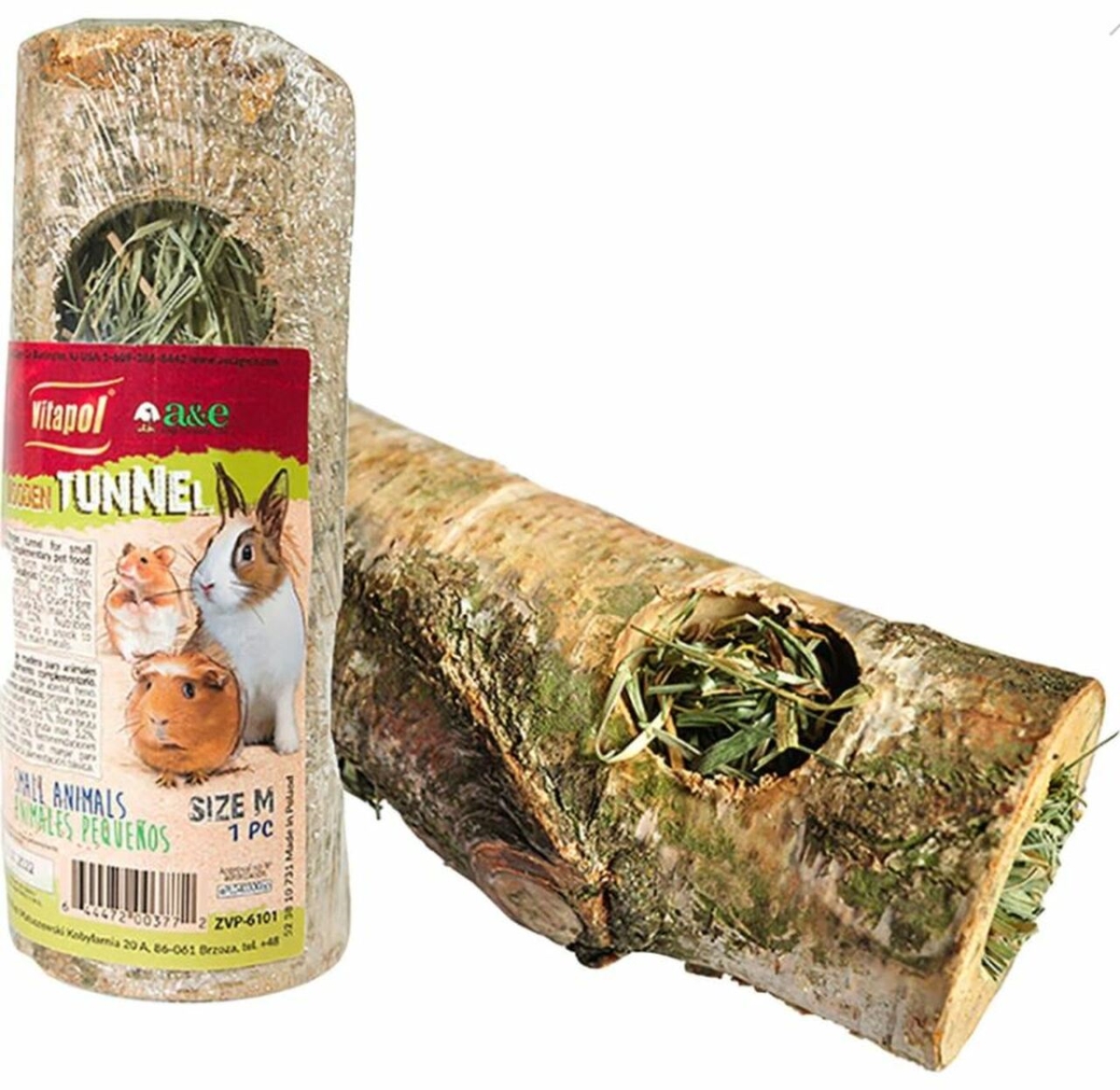 Picture of A&E Cage 644146 Vitapol Small Animal Wood Tunnel with Hay - Medium