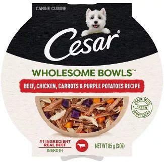 Picture of Mars Pet Care 798632 3 oz Cesar Wholesome Bowls Wet Dog Food with Beef&#44; Chicken&#44; Purple Potatoes & Carrots