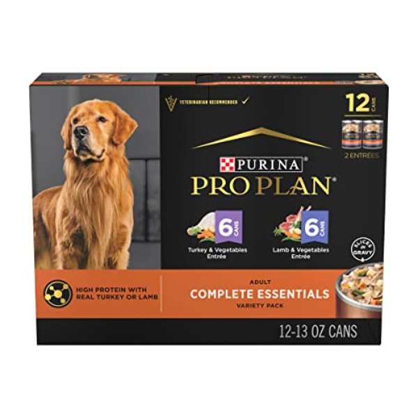 101014 13 oz Purina Pro Plan Complete Essentials High Protein with Real Turkey or Lamb Adult Wet Dog Food Variety Pack - 12 Count