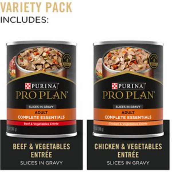 Picture of Nestle Purina Petcare 381973 13 oz Purina Pro Plan Complete Essentials Beef&#44; Vegetable & Chicken in Gravy Wet Dog Food Variety Pack - 12 Count