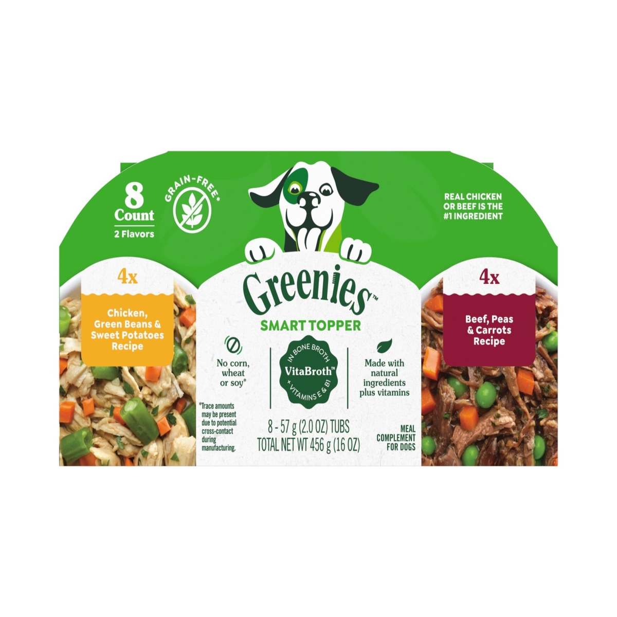 Picture of Greenies 101683 2 oz Smart Topper Wet Mix-in Chicken with Green Beans & Beef Pack Meal Complement Dog Food - 8 Count