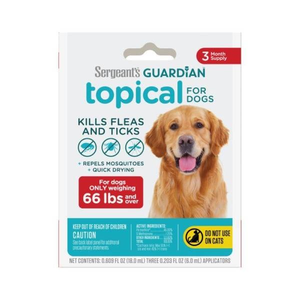 Picture of Sergeants Pet Care 102367 Guardian Topical Flea & Tick Treatment for 66 lbs Dogs & Puppies - 3 Count