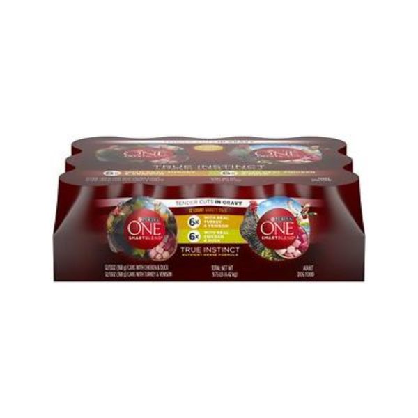 Picture of Nestle Purina Petcare 178995 13 oz Purina One True Instinct Tender Cuts in Gravy High Protein Wet Dog Food Variety Pack - 12 Count