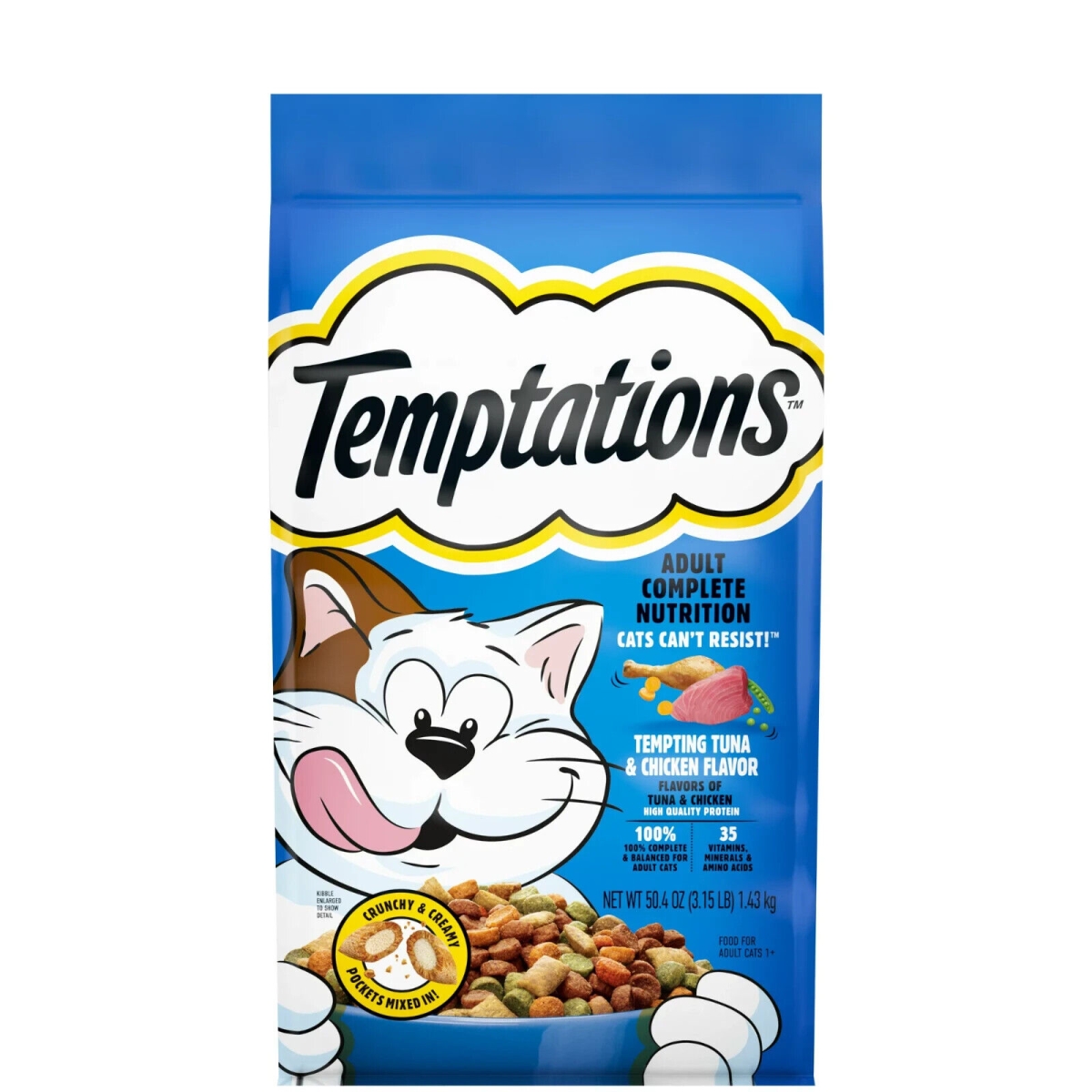 Picture of Mars Pet Care 103869 3.15 lbs Whiska Temptations Tempting Tuna & Chicken Flavor Dry Cat Food - 4 Count