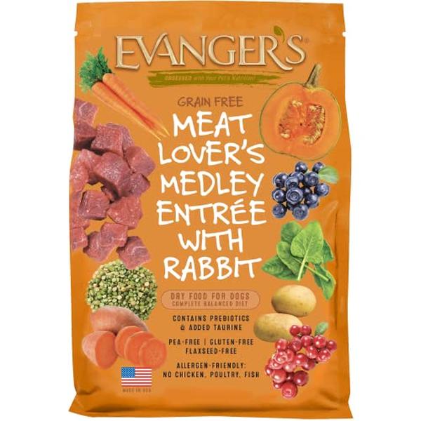 Picture of Nutripack 777218 30 lbs Evangers Grain Free Meat Lovers Medley with Rabbit Dry Dog Food