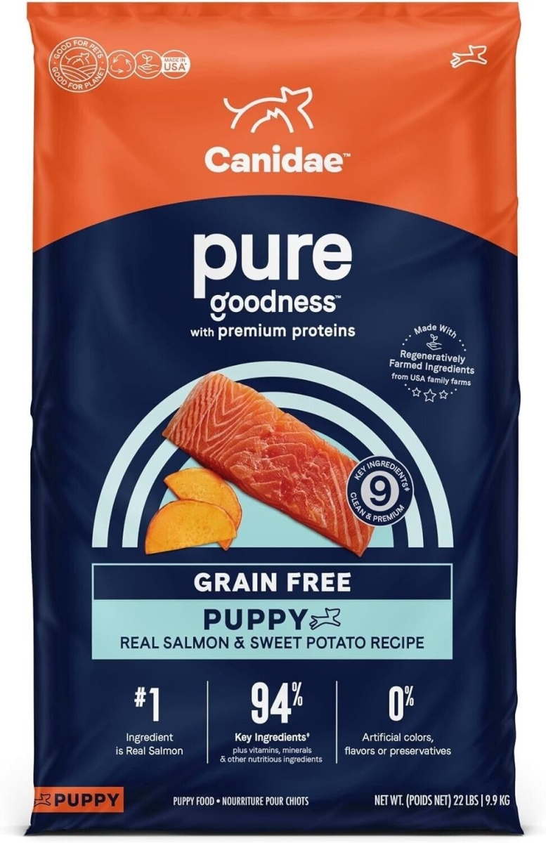 Picture of Canidae 102758 22 lbs Pure Goodness Grain Free Real Salmon & Sweet Potato Recipe Dry Puppy Food