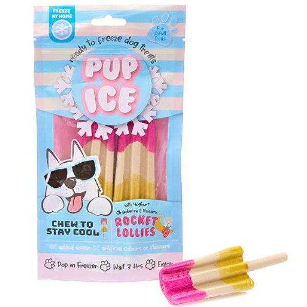Picture of Ethical Products 103918 Pup Ice Ready to Freeze at Home Rocket Lollies Edible Chew Dog Treat&#44; Strawberry & Banana - Pack of 2
