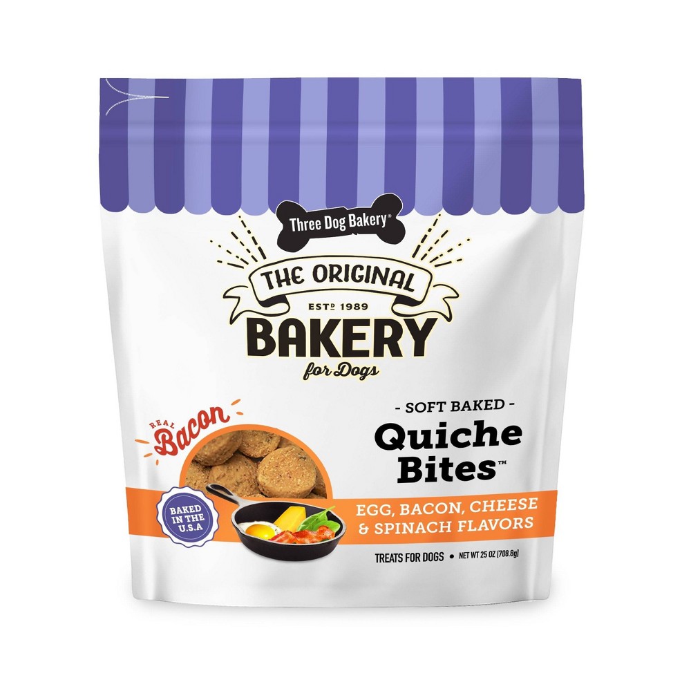 Picture of Three Dog Bakery 015166 25 oz Quiche Bites Egg Bacon Cheese & Spinach Flavored Soft Baked Dog Treat - 4 Count