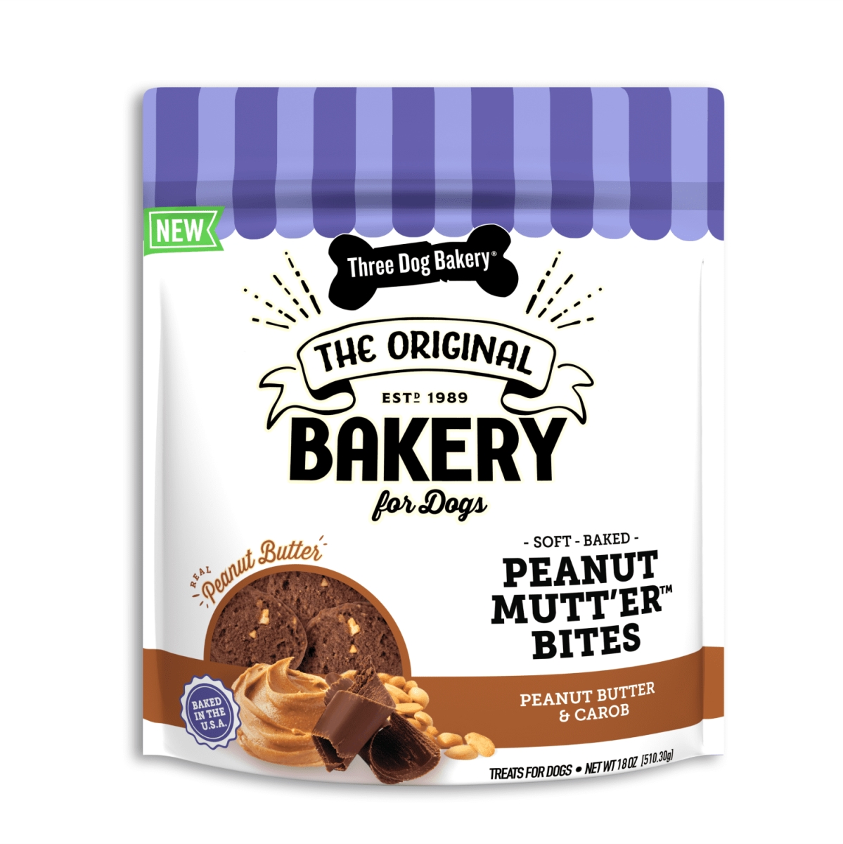Picture of Three Dog Bakery 103059 18 oz Peanut Mutter Bites Peanut Butter Cookies Soft Dog Treat - 4 Count