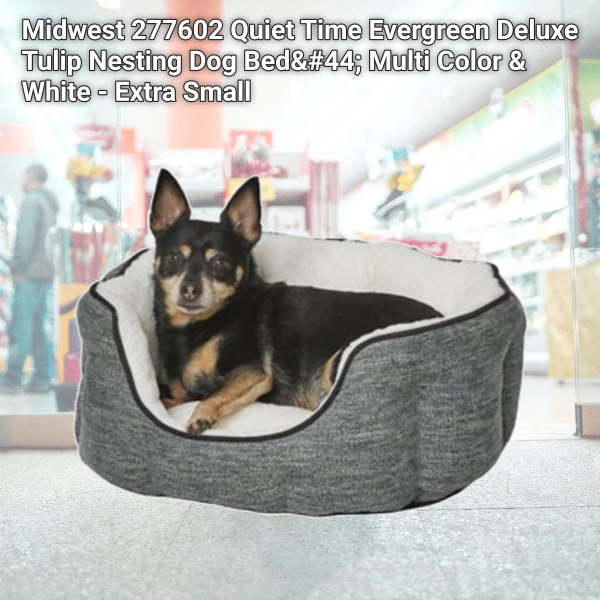 Picture of Midwest 277602 Quiet Time Evergreen Deluxe Tulip Nesting Dog Bed&#44; Multi Color & White - Extra Small