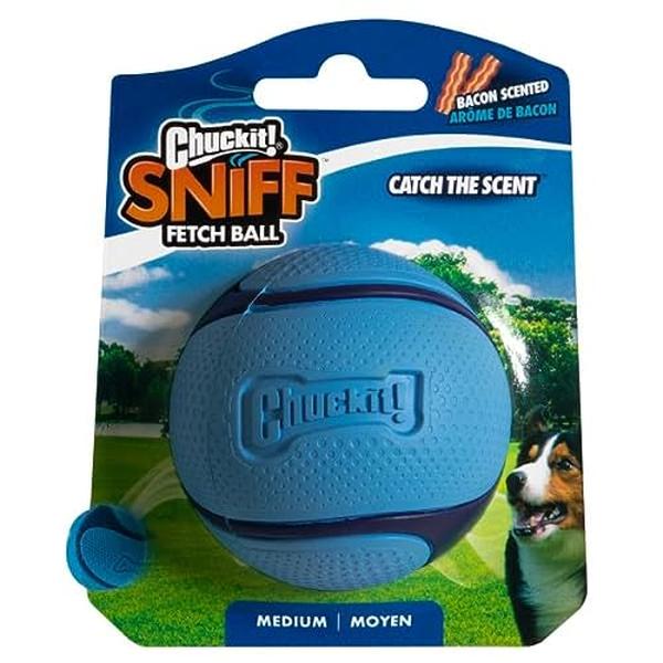 102807 PetMate Chuckit Bacon Sniff Fetch Ball, Blue & Orange - Medium