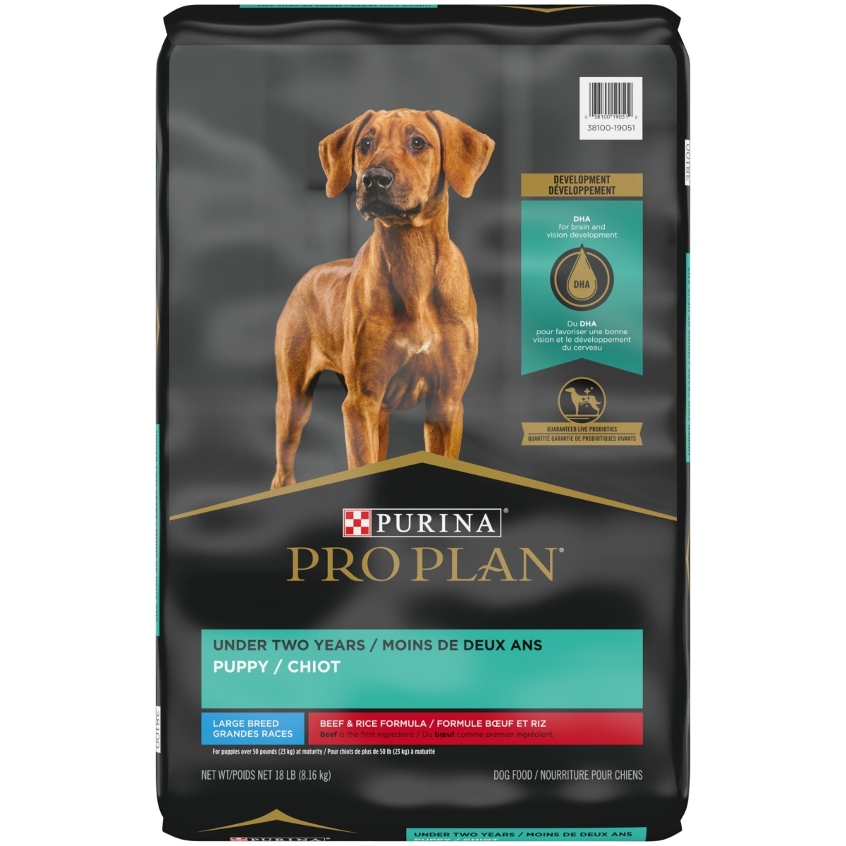 Picture of Nestle Purina Petcare 381800 18 lbs Purina Pro Plan Development Beef & Rice Formula High Protein Large Breed Dry Puppy Food