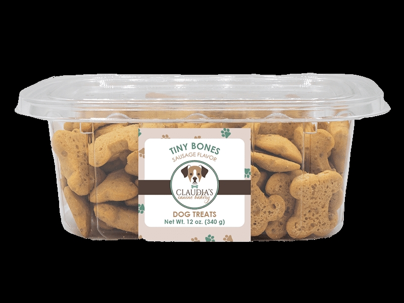 Picture of Claudias Canine Bakery 102704 12 oz Large Tiny Bones Sausage Clamshell Dog Treat - 9 Count