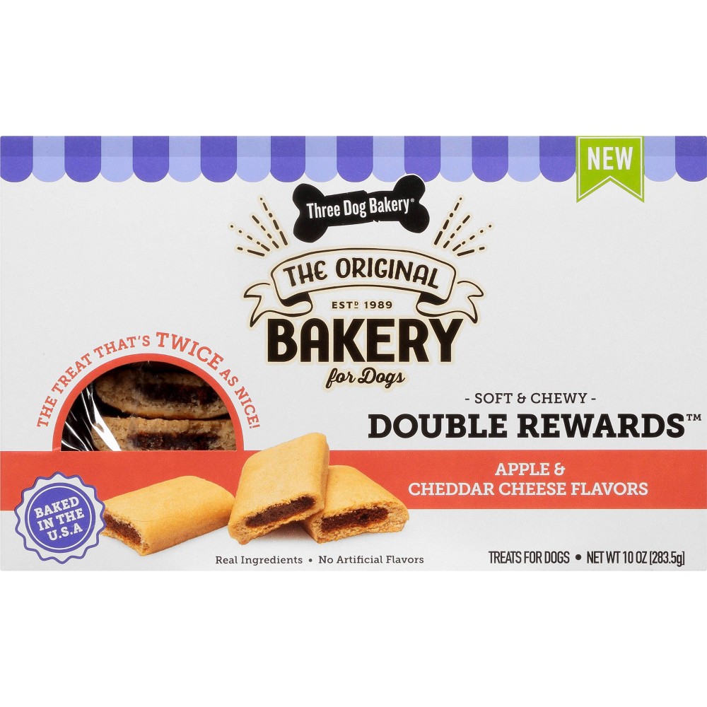 Picture of Three Dog Bakery 015163 10 oz Double Rewards Apple & Cheese Soft & Chewy Dog Treat - 6 Count