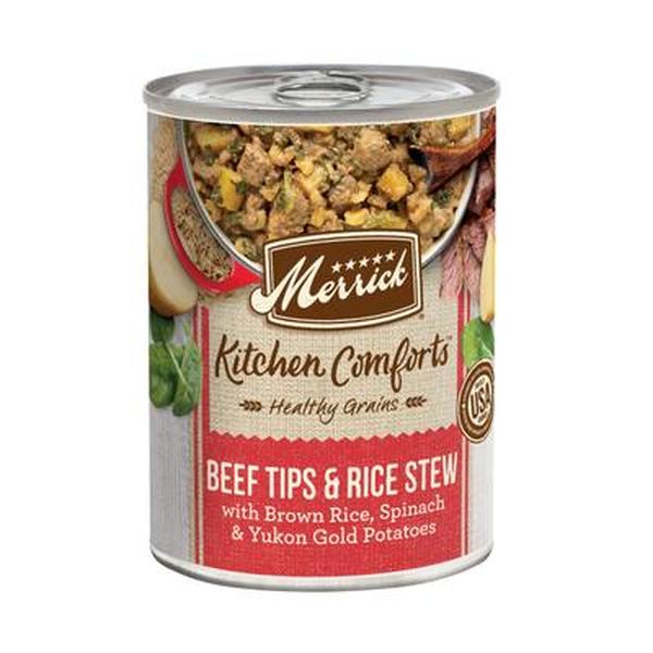 Picture of Merrick Pet Care 296135 12.7 oz Healthy Grains Kitchen Comforts Beef Tips & Rice Stew Wet Dog Food - 12 Count