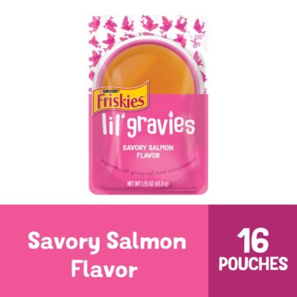 Picture of Nestle Purina Petcare 050628 1.55 oz Purina Friskies Lil Gravies Lickable Soft Salmon Snacks Cat Treat - Pack of 16