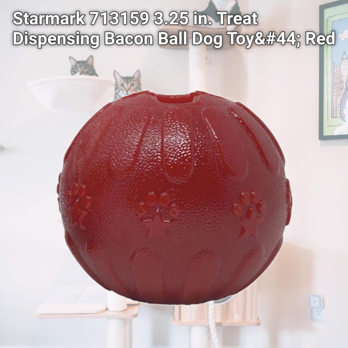 Picture of Starmark 713159 3.25 in. Treat Dispensing Bacon Ball Dog Toy&#44; Red