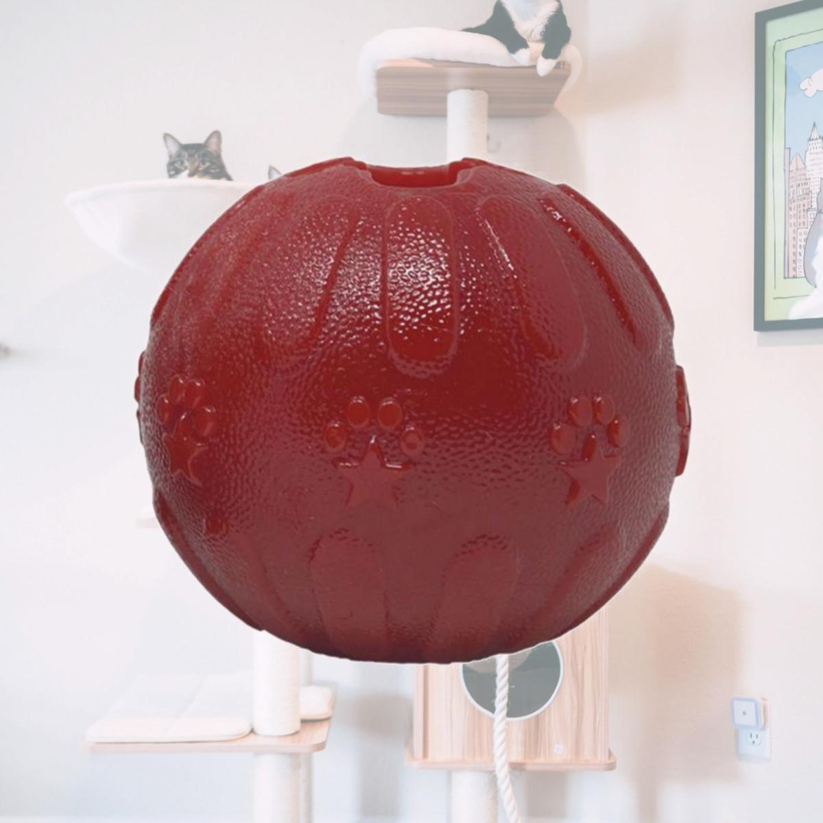 Picture of Starmark 713159 3.25 in. Treat Dispensing Bacon Ball Dog Toy&#44; Red