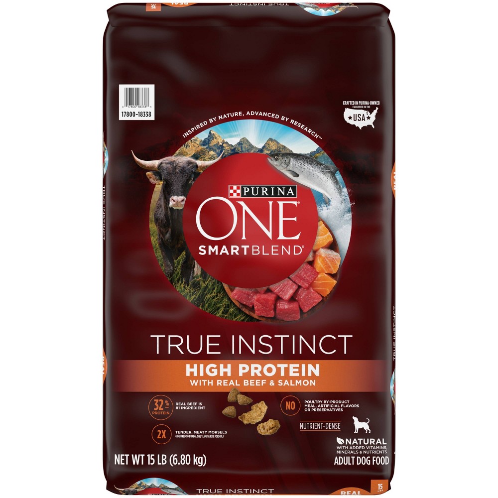 103496 15 lbs Purina One True Instinct High Protein with Real Beef & Salmon Dry Dog Food