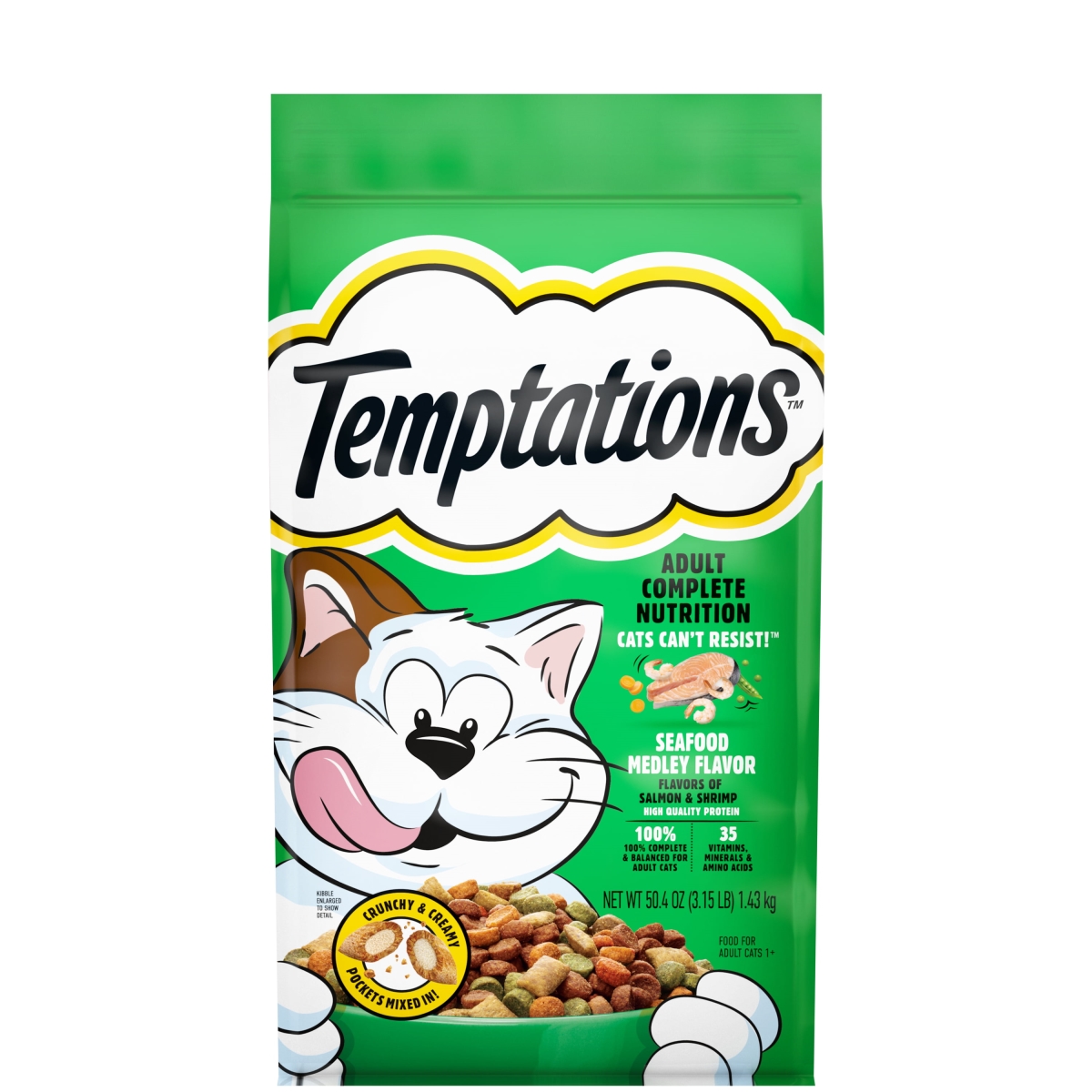 Picture of Mars Pet Care 103864 3.15 lbs Whiska Temptations Seafood Medley Flavor Dry Cat Food - 4 Count