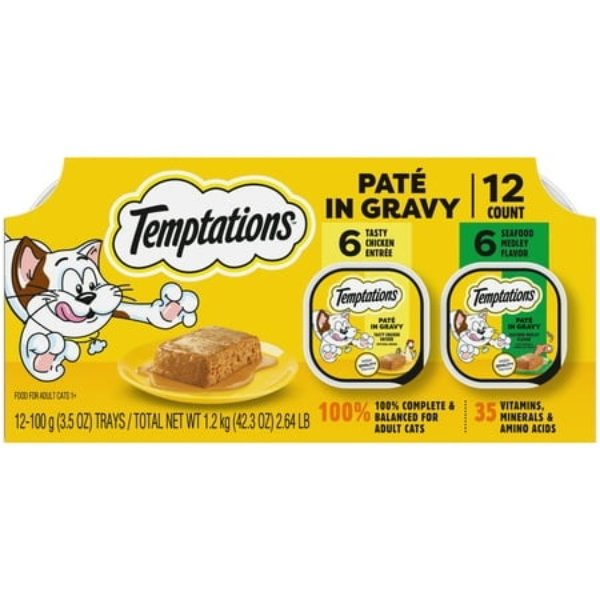 Picture of Mars Pet Care 104739 3.5 oz Temptations Pate Gravy Flavor Wet Cat Food Variety Pack - 12 Count