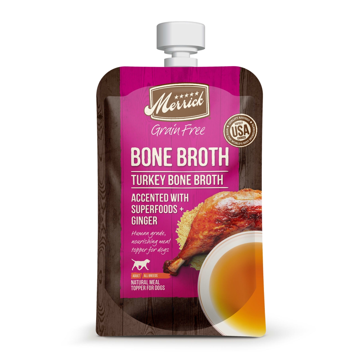 Picture of Merrick Pet Care 295963 7 oz Bone Broth Grain Free Turkey Wet Topper Dog Food