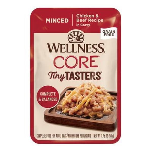 Picture of The Wellness Pet 635328 1.75 oz Core Tiny Tasters Wet Cat Food Minced Chicken & Beef - Pack of 12
