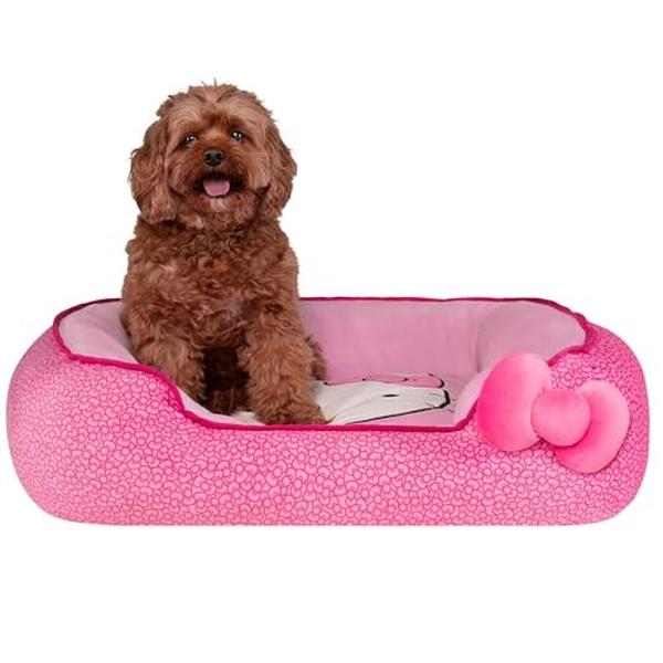 Picture of Jazwares 102931 Pink Bolster Pet Bed with Printed Design & Machine Washable Removable Insert - Medium