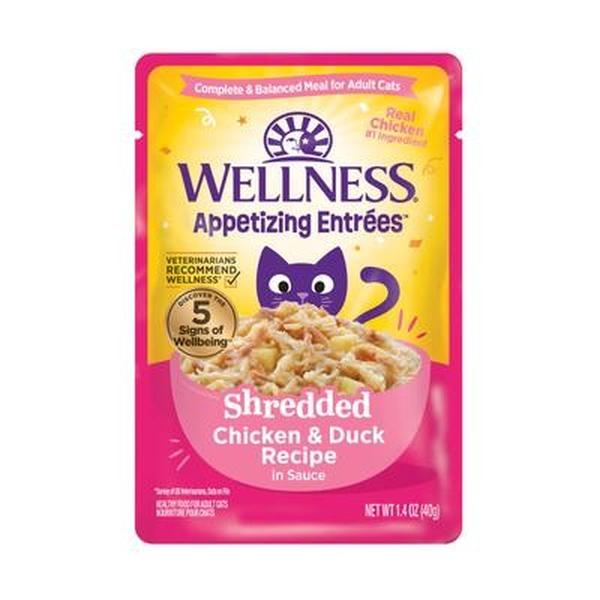 Picture of The Wellness Pet 104022 1.4 oz Appetizing Entrees Shredded Chicken & Duck Recipe in Sauce Natural Wet Cat Food - 3 Per Pack - Case of 8