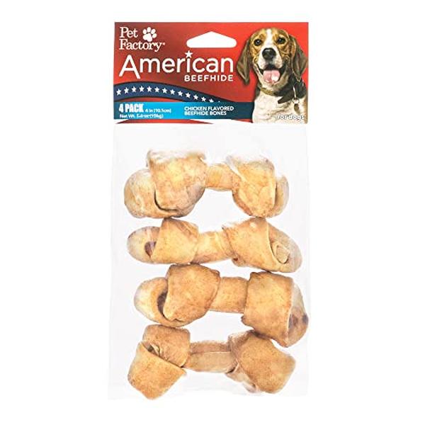 Picture of Pet Factory 949181 4-5 in. American Beefhide Knotted Bones Dog Chew Treats with Chicken Flavor - Pack of 4