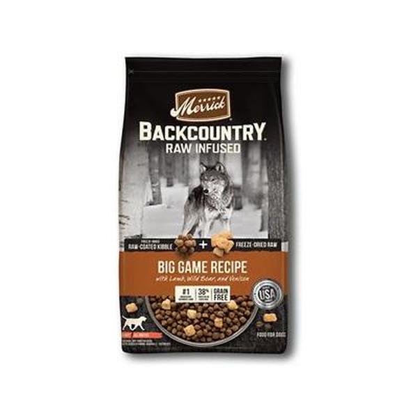Picture of Merrick Pet Care 296031 4 lbs Backcountry Raw Infused Grain Free Big Game Recipe Freeze Dried Dog Food - Case of 5