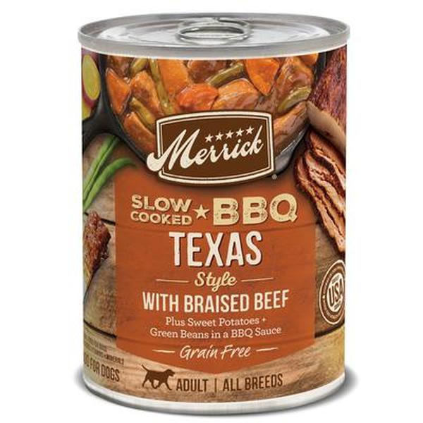 Picture of Merrick Pet Care 295957 12.7 oz BBQ Grain Free Slow-Cooked Texas Style with Braised Beef Canned Wet Dog Food - Pack of 12