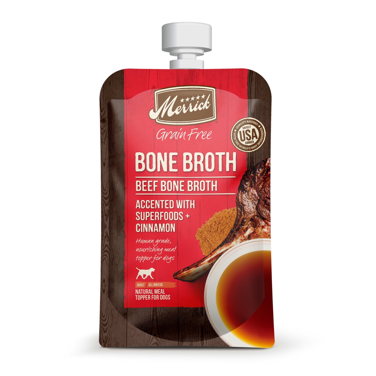 Picture of Merrick Pet Care 295961 7 oz Bone Broth Grain Free Beef Wet Dog Food Topper