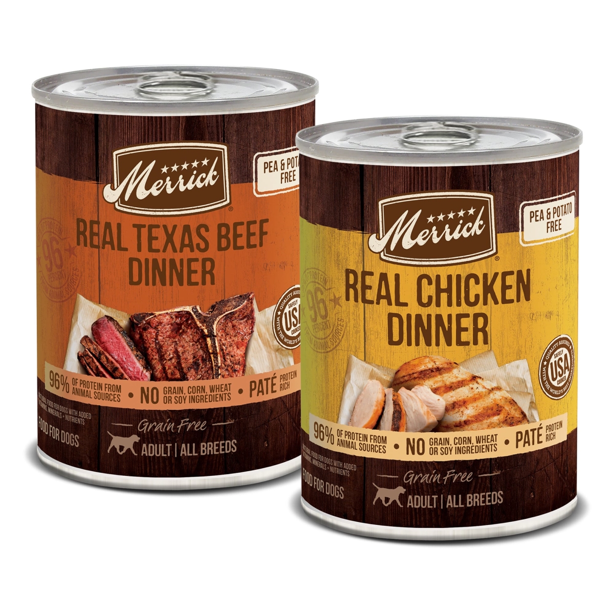 Picture of Merrick Pet Care 296119 12.7 oz Real Grain Free Texas Beef & Chicken Dinner Wet Dog Food Variety Pack - 12 Count