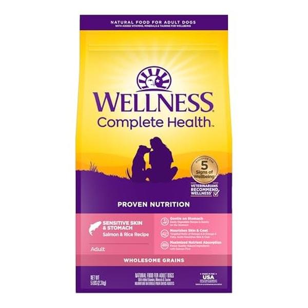 Picture of The Wellness Pet 109519 5 lbs Complete Health Sensitive Skin & Stomach Salmon & Rice Recipe Natural Adult Dry Dog Food - Case of 6