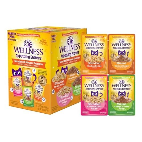 Picture of The Wellness Pet 104017 1.4 oz Appetizing Entrees Shredded & Mousse Favorites Poultry Natural Wet Cat Food - 3 Per Pack - Case of 8