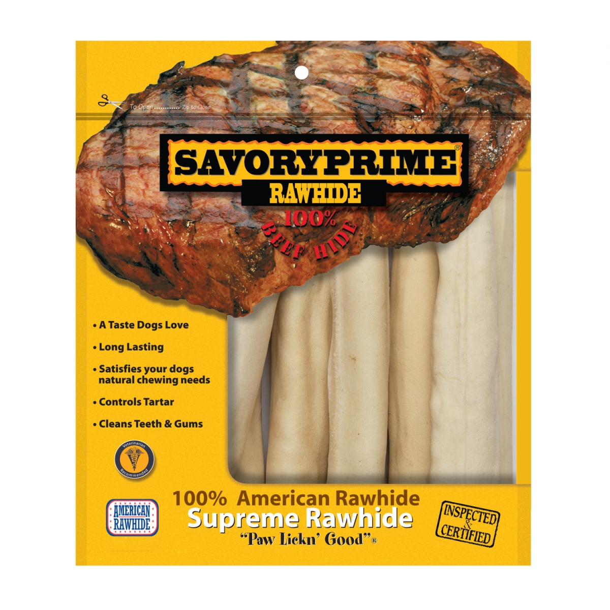 761356 10 in. Savory Prime Supreme Rawhide Retriever Roll Dog Treats, White - Pack of 8