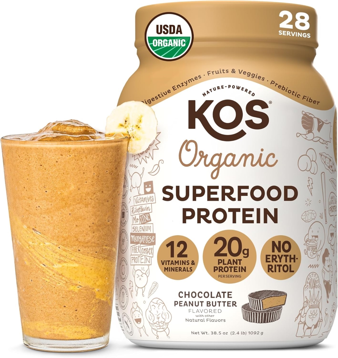 837300 38.5 oz Organic Plant Based Protein Powder - Chocolate Peanut Butter